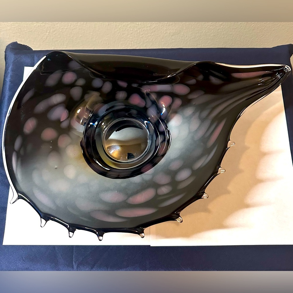 Jozefina Art Glass Bowl Purple Sea Shell Conch Spiked Dish Hand ~ Poland Krosno